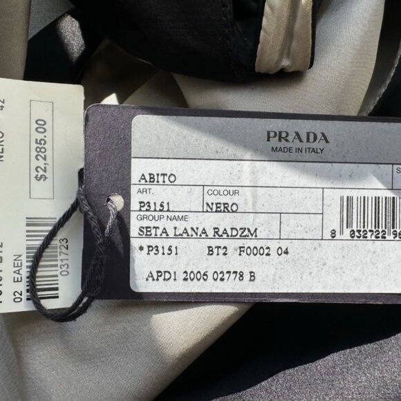 2006 PRADA Black Cocktail Dress Wool/Linen Blend Size 42 Cream Silk Lining $2285 - Picture 8 of 8